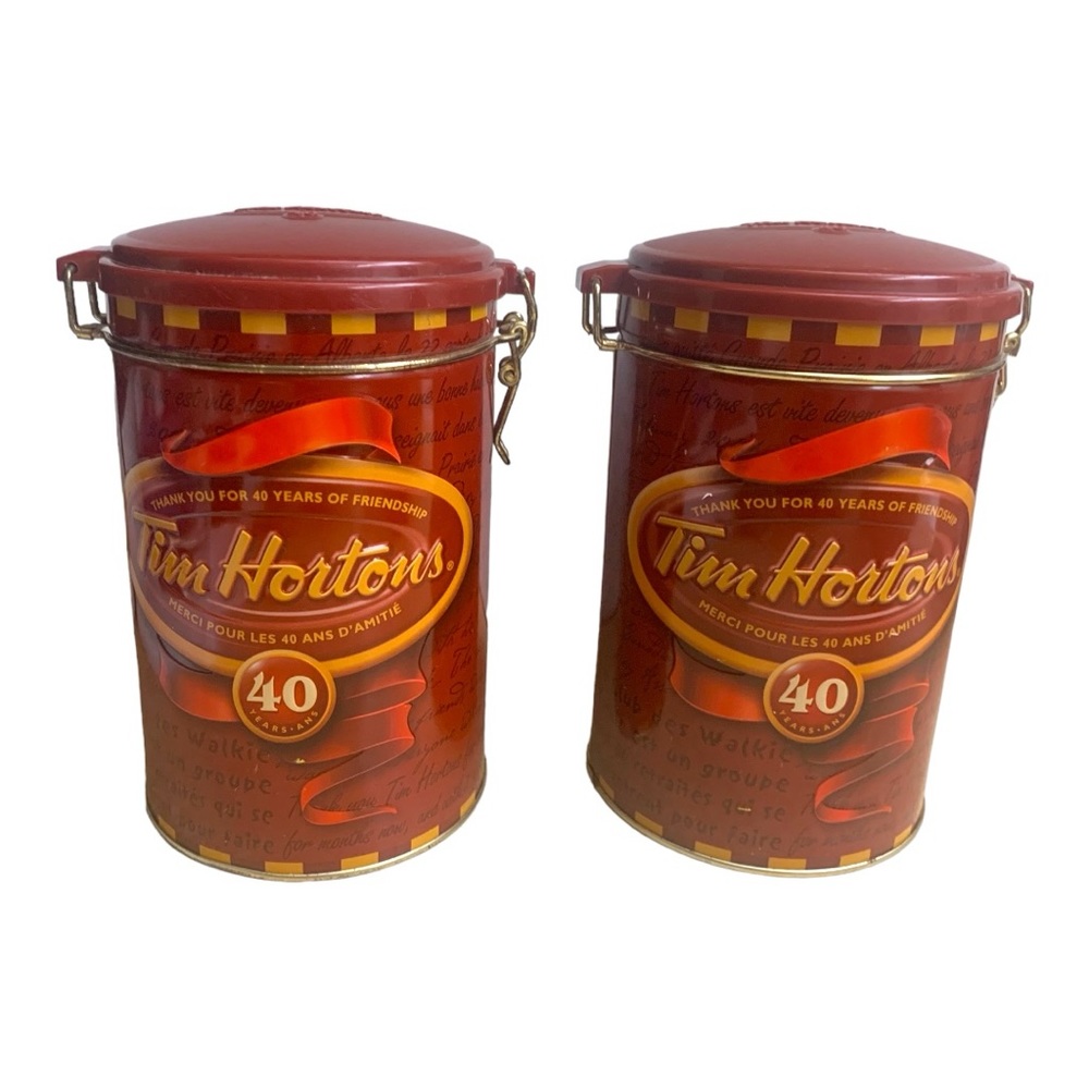 Tim Hortons Ltd Edition #004 Red Coffee & Tea Storage Collector Tins 2X Snap Lid